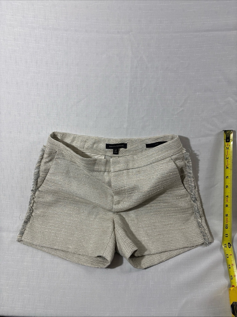 Banana Republic Cream Tweed High-Waist Frayed Side Shorts